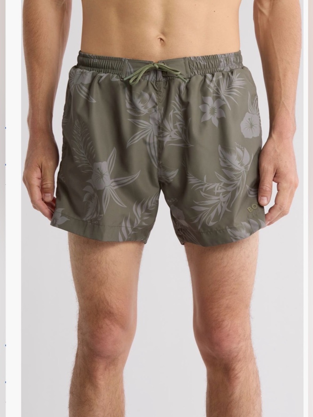 BOSS Men's Olive Floral Swim Trunks